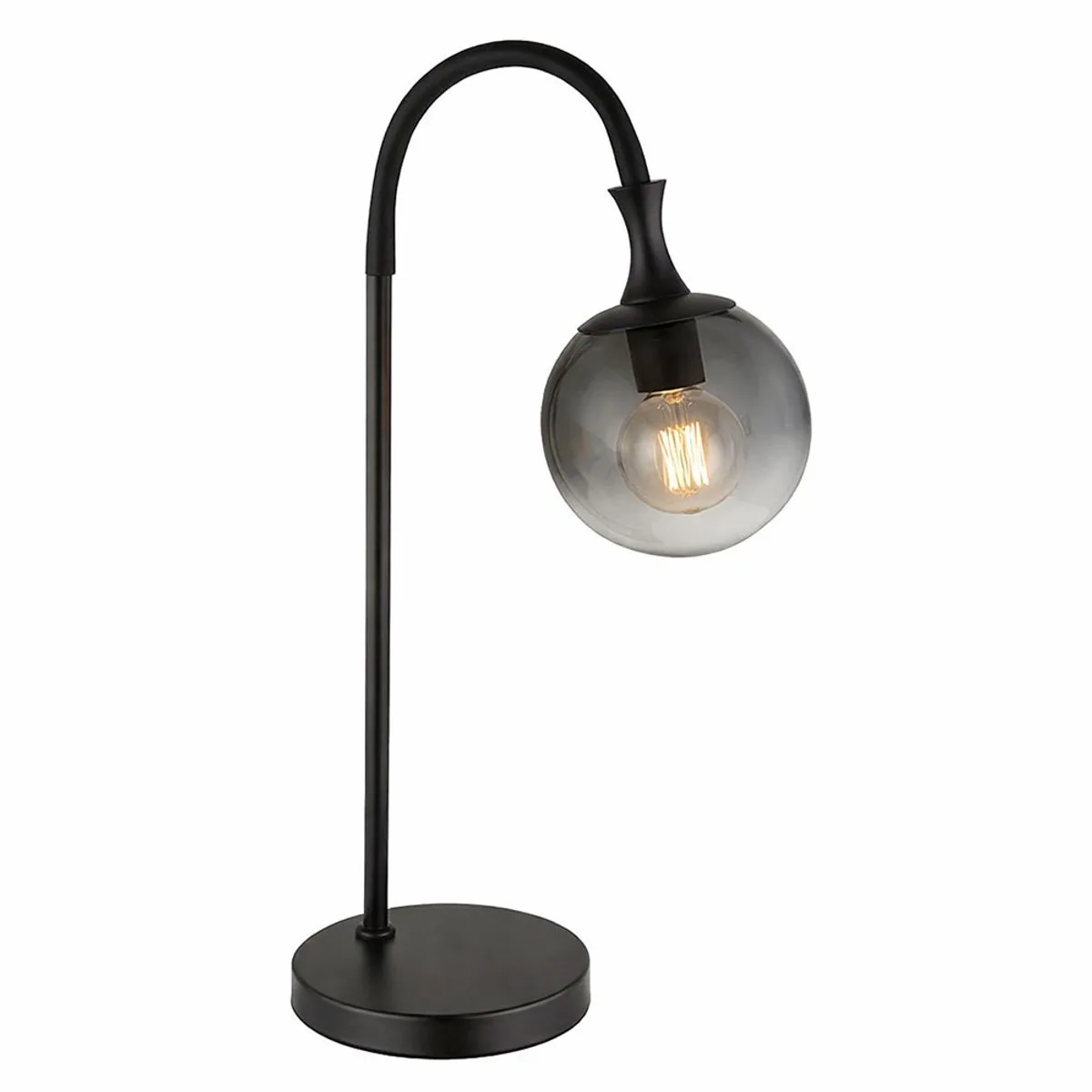 LED tafellamp rookglas tafellamp globe bijzetlamp woonkamerlamp, metaal, 7W 806lm warm wit, BxH 22,5 x 57,5 cm de Globo en Noir – photo produit