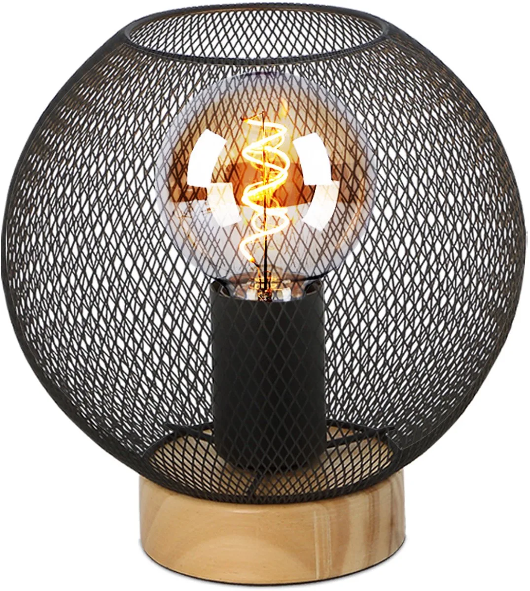 LED-tafellamp, studeerkamer, roosterontwerp, hout, H 20 cm by Globo in Black – product photo