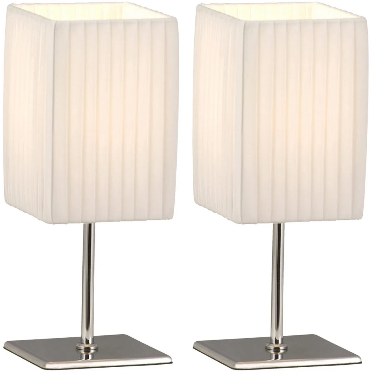 LED tafellamp textiel bedlamp chroom bedlamp slaapkamer stoffen kap, 3W 250Lm warm LxBxH 10x10x26 cm, set van 2 by Globo in White – product photo
