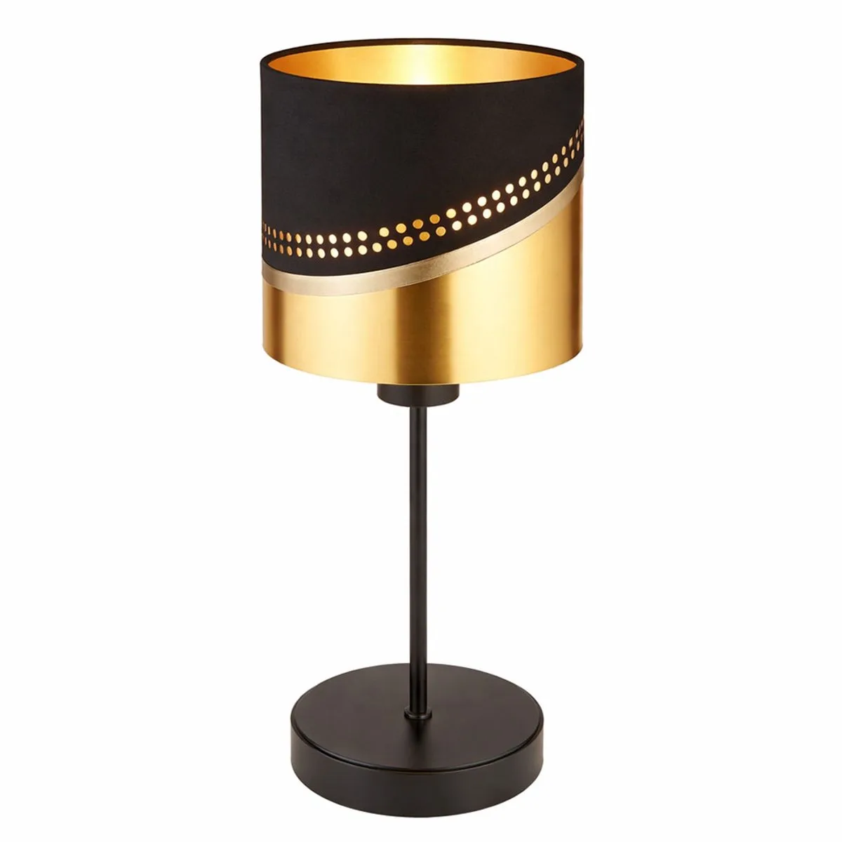 LED tafellamp textiel goud bijzetlamp retro bedlamp slaapkamer, metaal, E27 fitting, DxH 15x38 cm de Globo en Noir – photo produit