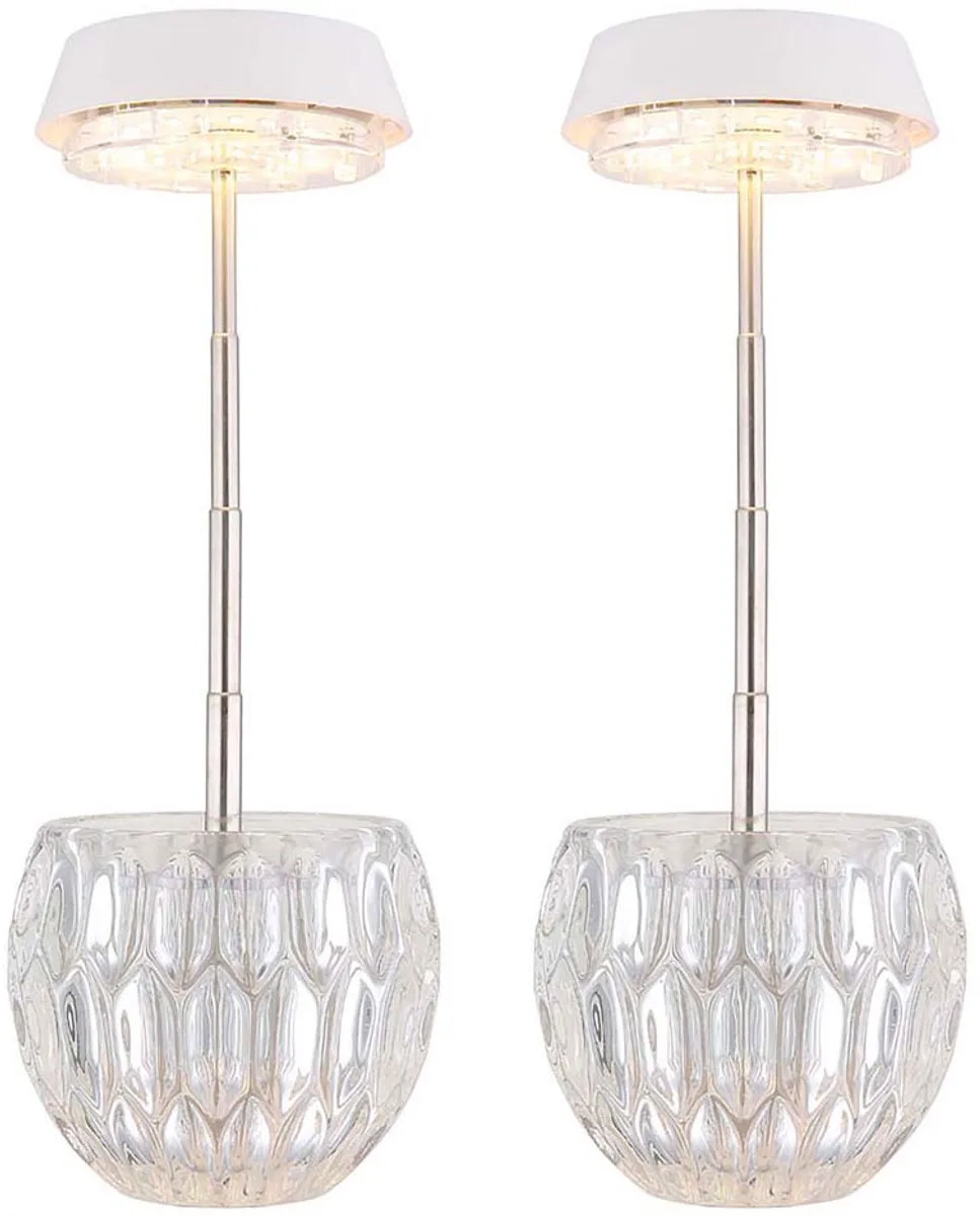 LED tafellamp touchdimmer bedlamp in hoogte verstelbaar tafellamp kristal optisch glas wit, 1W 55Lm warm wit, DxH 10,5x28 cm, set van 2 de Globo en Noir – photo produit