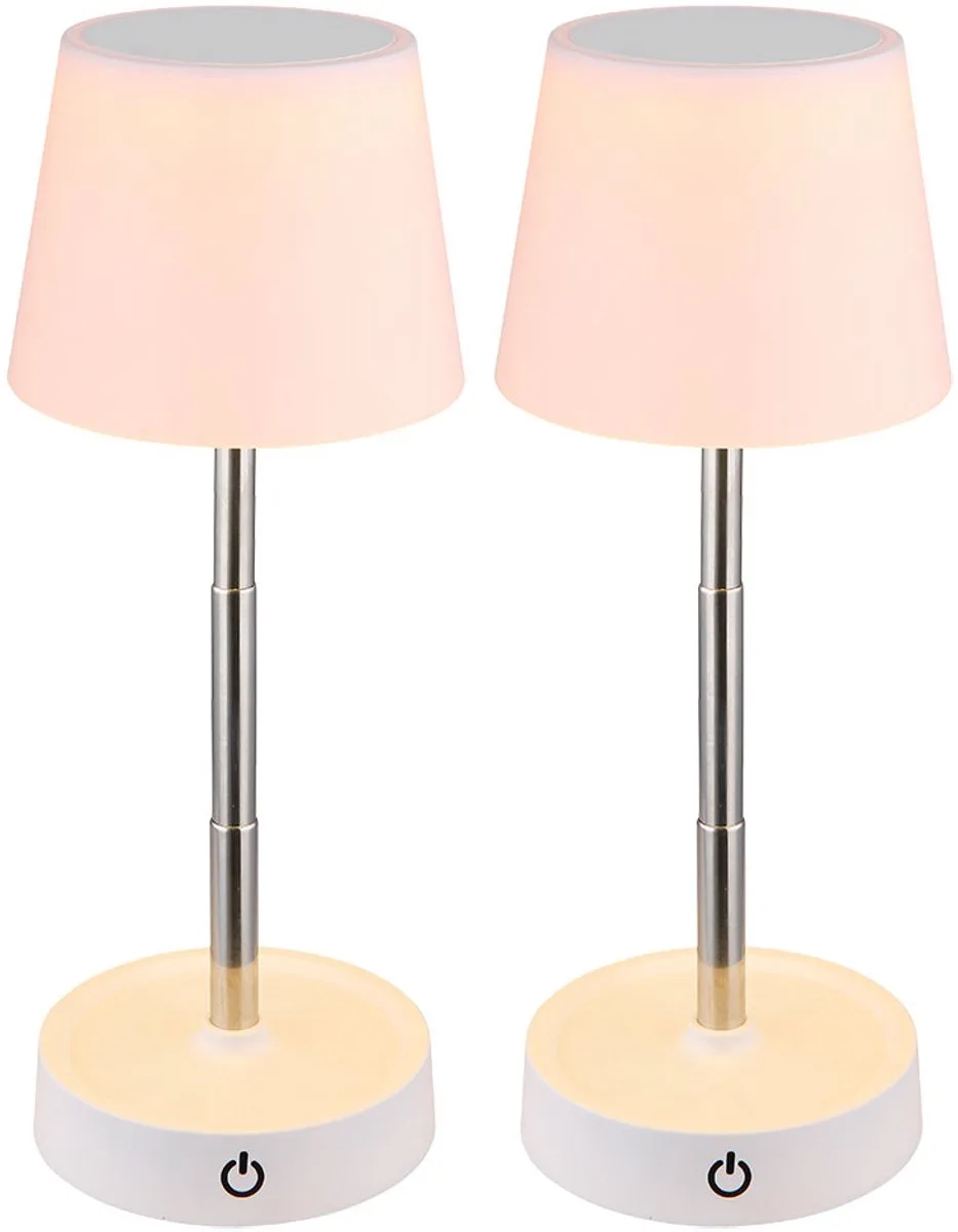 LED tafellamp touchdimmer oplaadbare tafellamp in hoogte verstelbaar bedlampje wit, 1,2W 80lm warm wit, DxH 10,5 x 28 cm, set van 2 de Globo en Blanc – photo produit