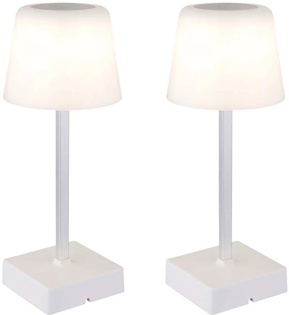 LED tafellamp touchdimmer tafellamp oplaadbare bijzetlamp CCT, metaal wit, 2W 100Lm warm-koud wit, DxH 8,5x25,5 cm, set van 2 de Globo en Blanc – photo produit