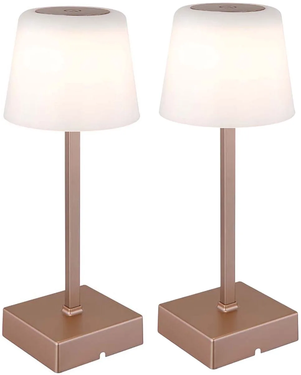 LED tafellamp touchdimmer tafellamp oplaadbare bijzetlamp CCT, metaal 2W 100Lm warm-koud wit, DxH 8,5x25,5 cm, set van 2 de Globo en Champagne – photo produit