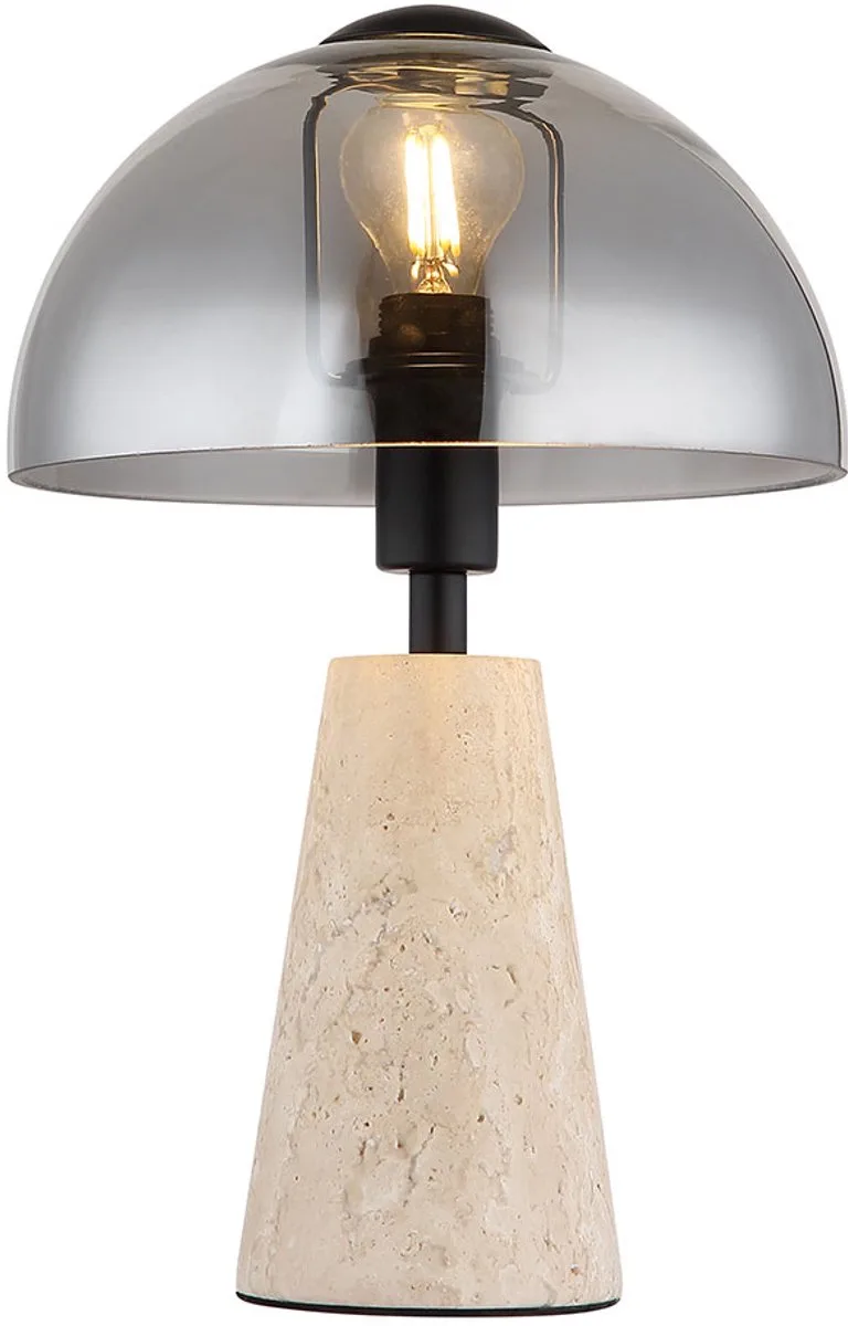 LED tafellamp travertin steen grijs bedlamp gerookt glas paddenstoel tafellamp woonkamerlamp, 1x E14, DxH 20 x 31 cm de Globo en Noir – photo produit