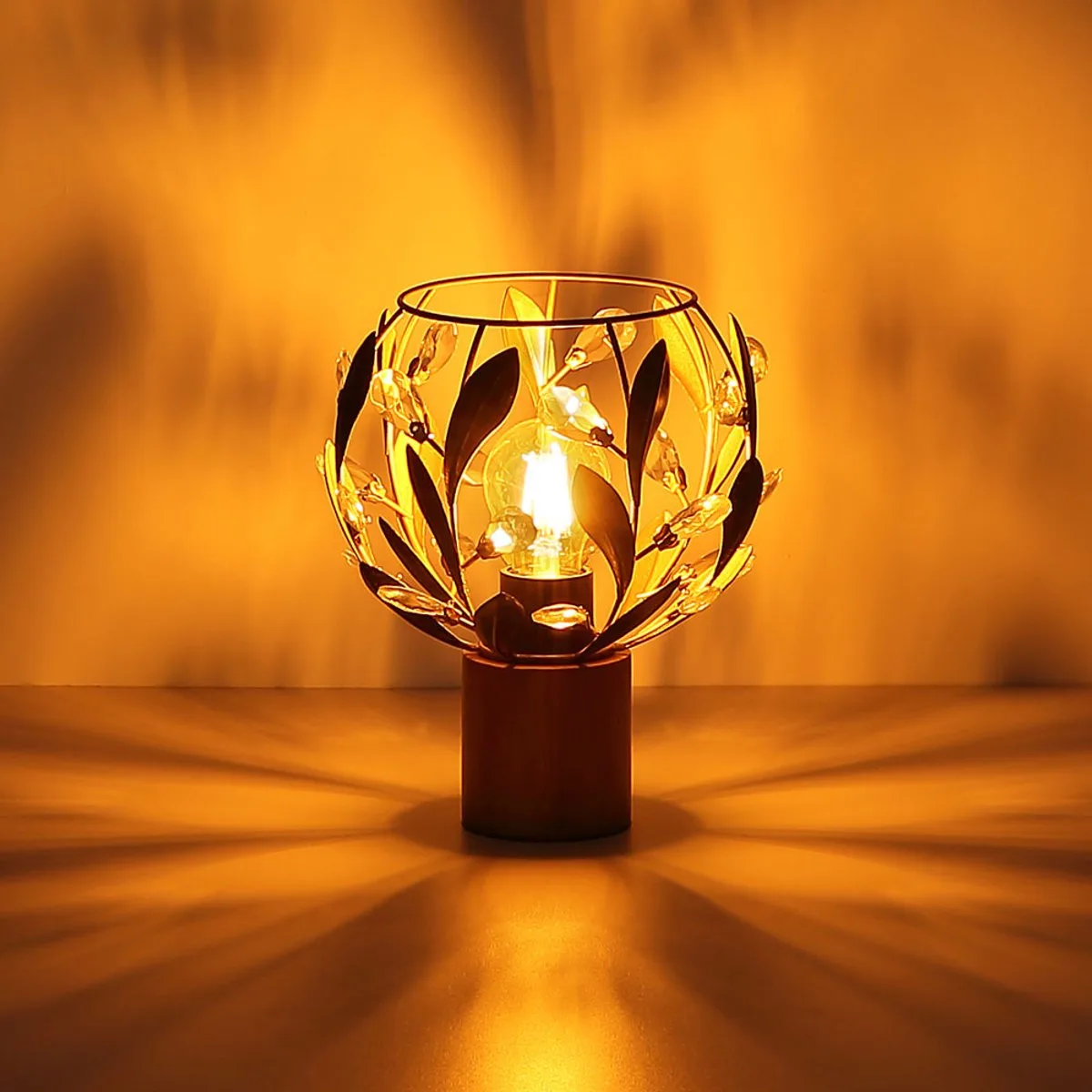 LED tafellamp woonkamer tafellamp kristallen bedlamp goudkleurig, hout acryl, 4W 320lm warm wit, DxH 20x25 cm de Globo en Or – photo produit