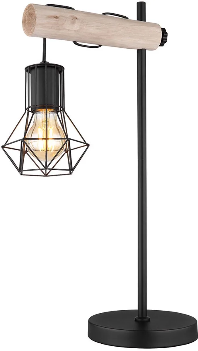 LED tafellamp Woonkamerlamp Leeslamp Raster bijzetlamp Tafellamp Wood lamp, metaal, 7W 806Lm warm wit, LxBxH 33x18x55 cm de Globo en Noir – photo produit