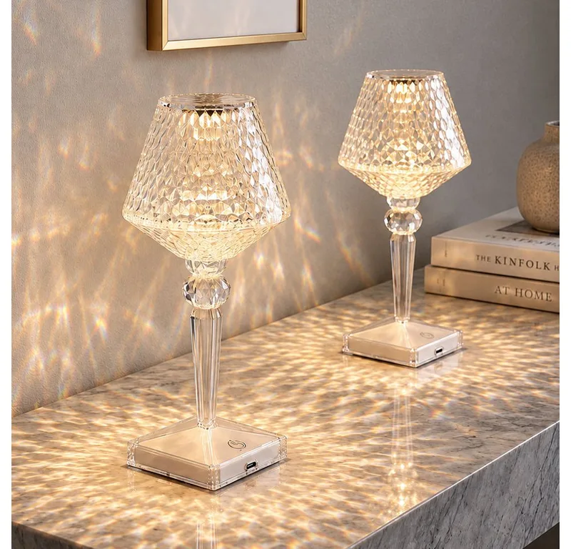 LED Tischleuchte, LED-Leuchtmittel fest verbaut, Kaltweiß, Warmweiß, Neutralweiß, Tageslichtweiß, 2x LED Tischlampe Kristallleuchte Touchdimmer Akku USB Kabel klar von Globo – Produktfoto