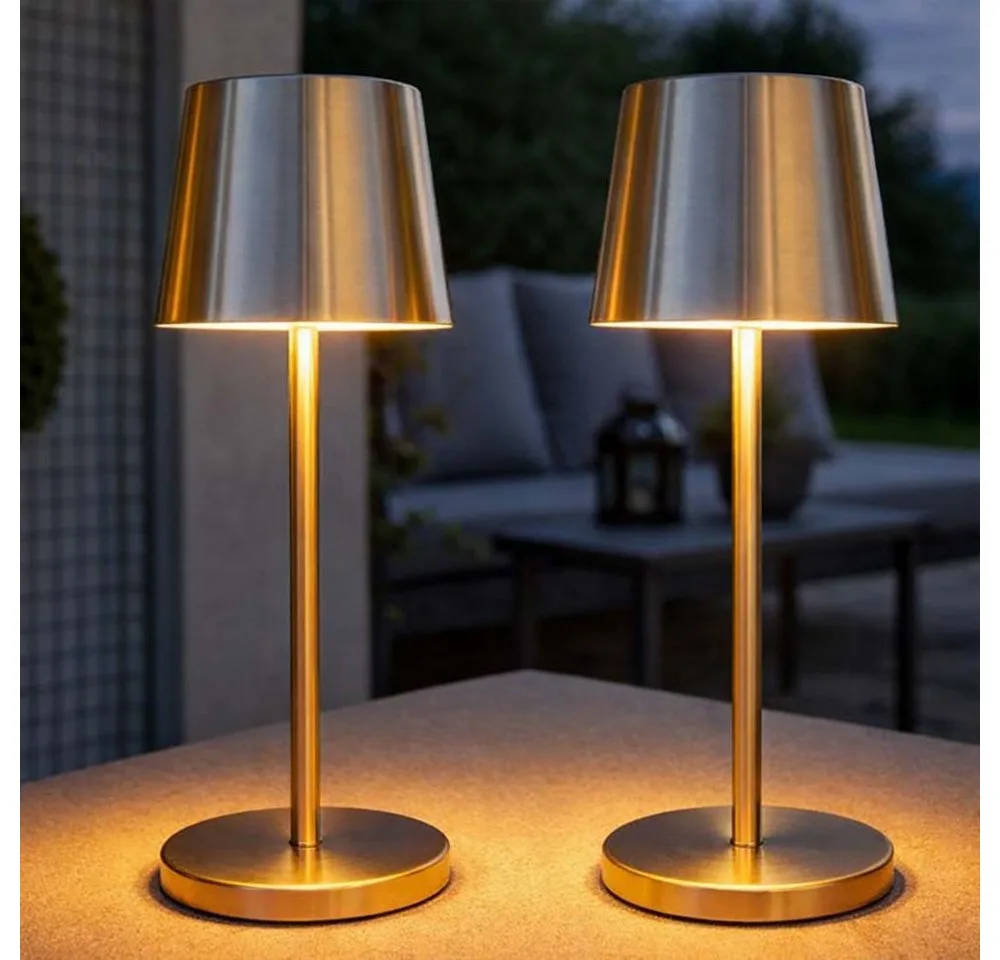 LED Tischleuchte, LED-Leuchtmittel fest verbaut, Kaltweiß, Warmweiß, Neutralweiß, Tageslichtweiß, Farbwechsel, Tischlampe Außen Innen Tischleuchte silber Touchdimmer Akku USB LED 2x fra Globo i Sølv – produktbillede