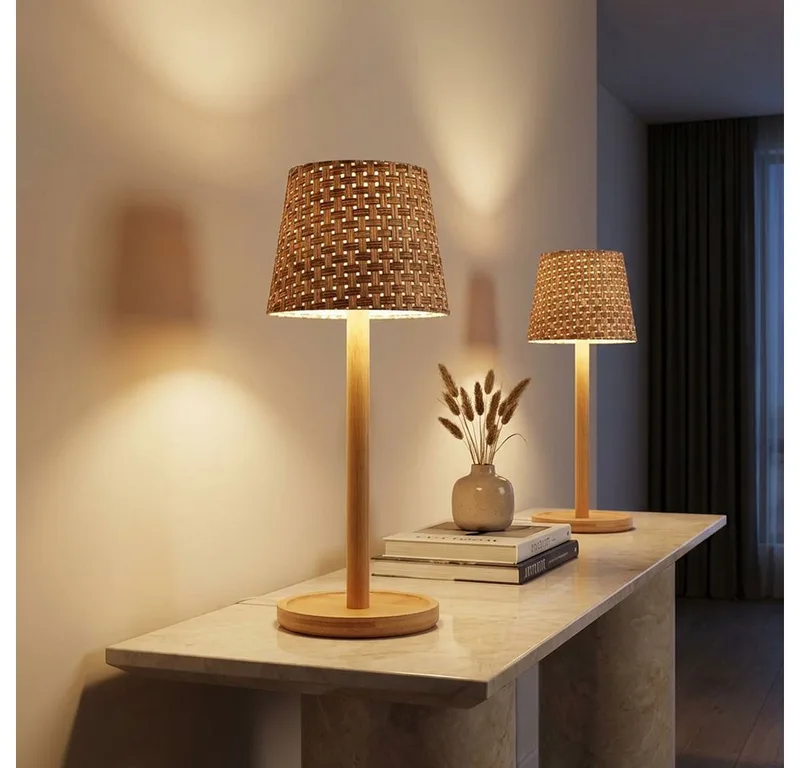 LED Tischleuchte, LED-Leuchtmittel fest verbaut, Tischleuchte Beistellleuchte Nachttischlampe LED Touchdimmer 2x de Globo en Marron – photo produit
