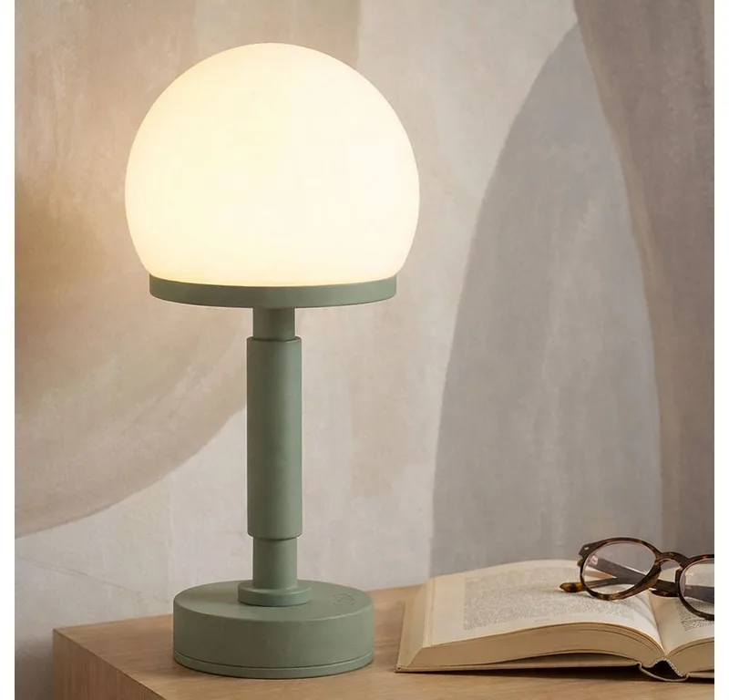 LED Tischleuchte, LED-Leuchtmittel fest verbaut, Warmweiß, Akku Tischleuchte Touchdimmer LED Nachttischlampe USB-C Pilz van Globo in Groen – productfoto