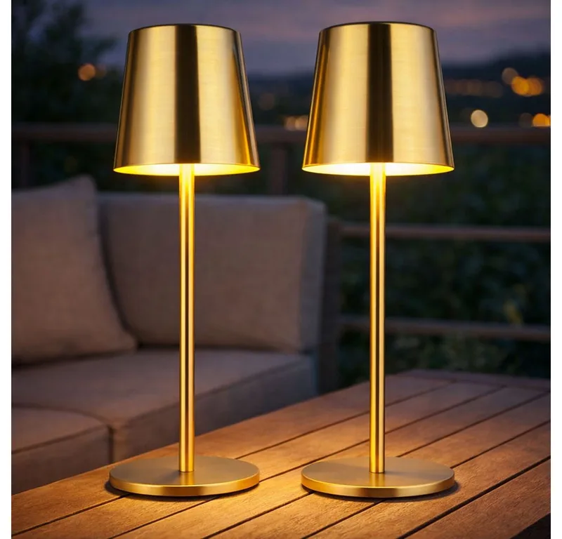 LED Tischleuchte, LED-Leuchtmittel fest verbaut, Warmweiß, Neutralweiß, Tageslichtweiß, Tischlampe Außen Wohnzimmerlampe gold Touchdimmer Akku LED CCT 2er Set by Globo – product photo