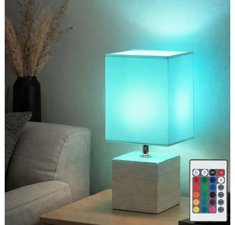 LED Tischleuchte, Leuchtmittel inklusive, Farbwechsel, Warmweiß, Tisch Lampe Fernbedienung Wohn Zimmer Textil Lese Lampe dimmbar im Set de Globo en Blanc – photo produit