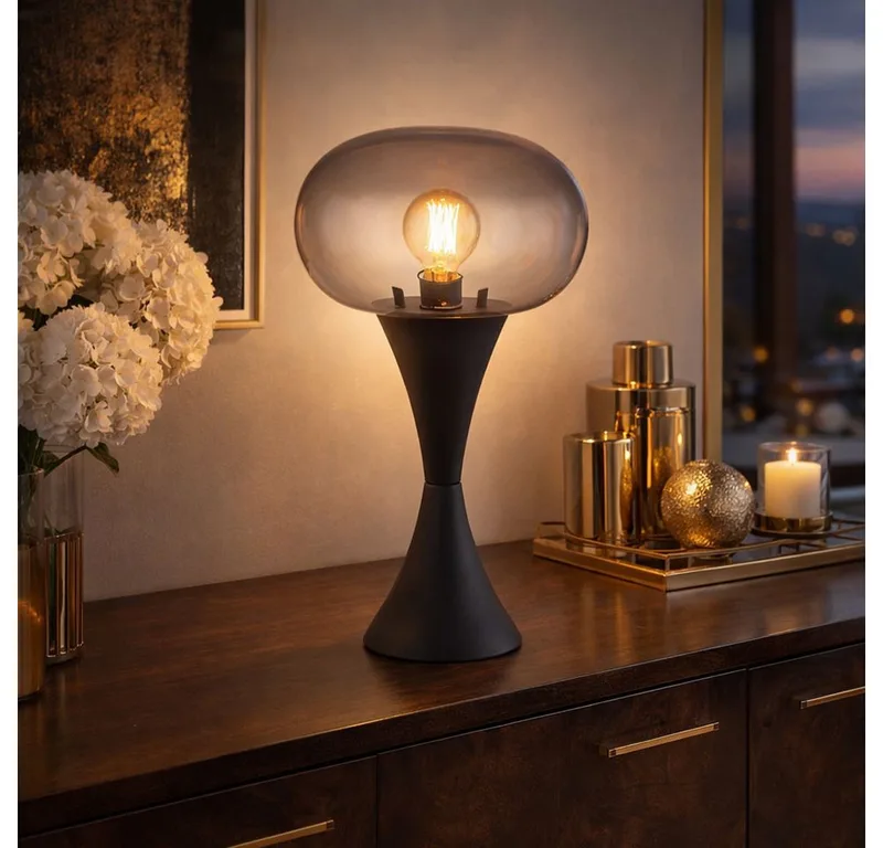 LED Tischleuchte, Leuchtmittel inklusive, Tischleuchte Tischlampe Wohnzimmerlampe Opalglas LED H36,9 cm de Globo en Noir – photo produit