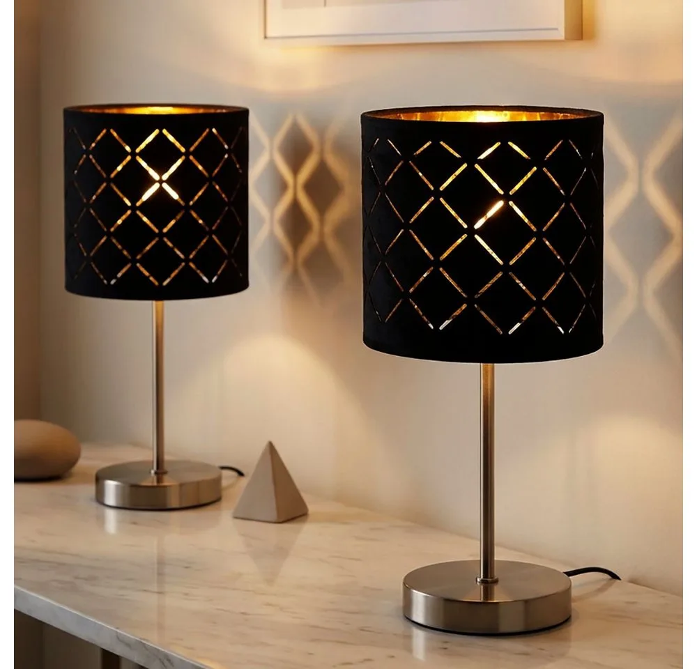 LED Tischleuchte, Leuchtmittel inklusive, Warmweiß, 2er Set Nacht Tisch Lampen Schlaf Zimmer Lese Leuchten de Globo en Noir – photo produit