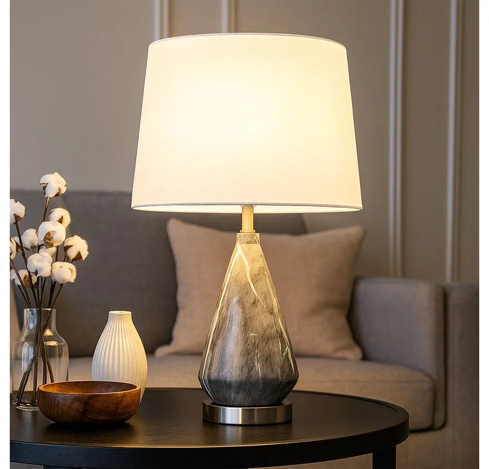 LED Tischleuchte, Leuchtmittel inklusive, Warmweiß, Tischleuchte Tischlampe Leselampe Marmoroptik Textil LED H 54 cm von Globo in Weiß – Produktfoto