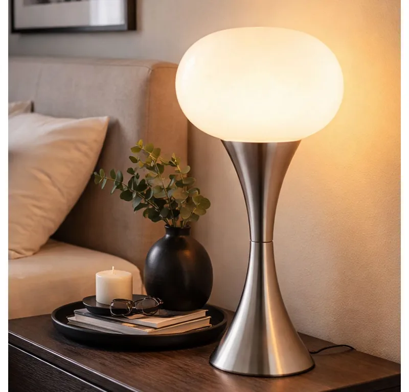 LED Tischleuchte, Leuchtmittel inklusive, Warmweiß, Tischleuchte Tischlampe Wohnzimmerlampe Glas nickel matt LED H 36,9 cm de Globo en Nickel-matt – photo produit