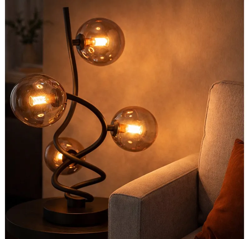 LED Tischleuchte, Leuchtmittel inklusive, Warmweiß, Tischleuchte Beistelllampe Nachttischlampe LED Glas Rauchfarbe D 15 cm fra Globo i Sort – produktbillede