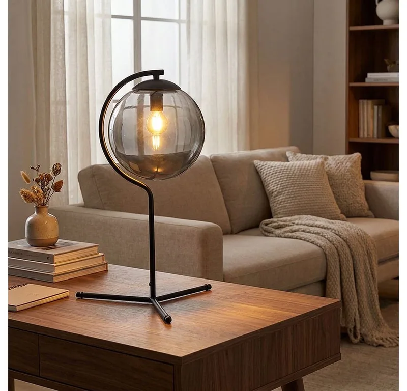 LED Tischleuchte, Leuchtmittel nicht inklusive, Tischleuchte Schlafzimmerlampe Beistelllampe Designleuchte von Globo in Grau – Produktfoto 3 von 5