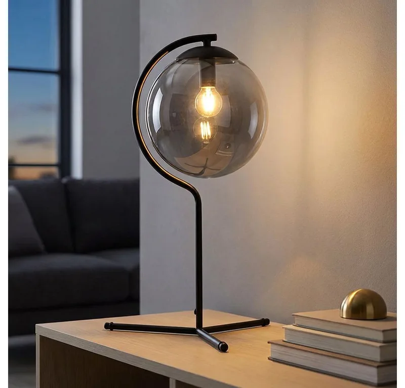 LED Tischleuchte, Leuchtmittel nicht inklusive, Tischleuchte Schlafzimmerlampe Beistelllampe Designleuchte von Globo in Grau – Produktfoto 1 von 5