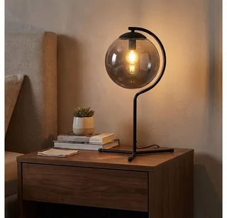 LED Tischleuchte, Leuchtmittel nicht inklusive, Tischleuchte Schlafzimmerlampe Beistelllampe Designleuchte von Globo in Grau – Produktfoto 4 von 5