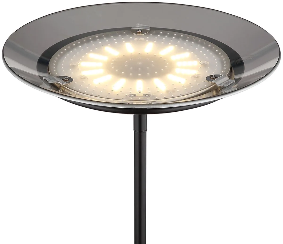 LED uplighter vloerlamp woonkamerlamp slaapkamerlamp, metaal zwart glas rookkleurig kunststof, dimbaar leesarm draaibaar Flexo, 18W 1140lm 3000K warm wit, H 178,5 cm de Globo en Gris – photo produit
