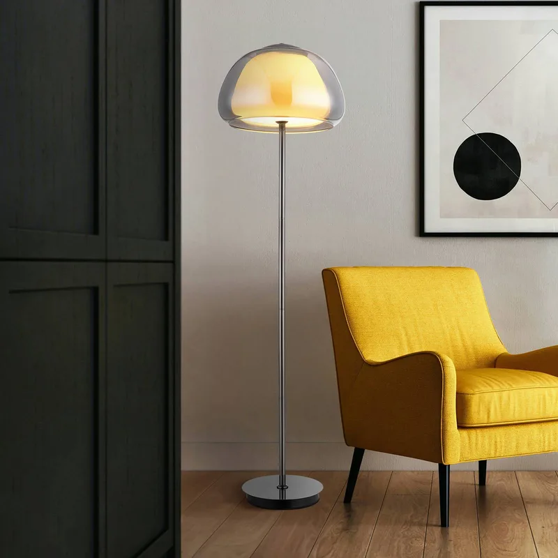 LED vloerlamp Avila, rookgrijs/zwart, glas, CCT, dimbaar fra Globo i Rookgrijs, Sort – produktbillede