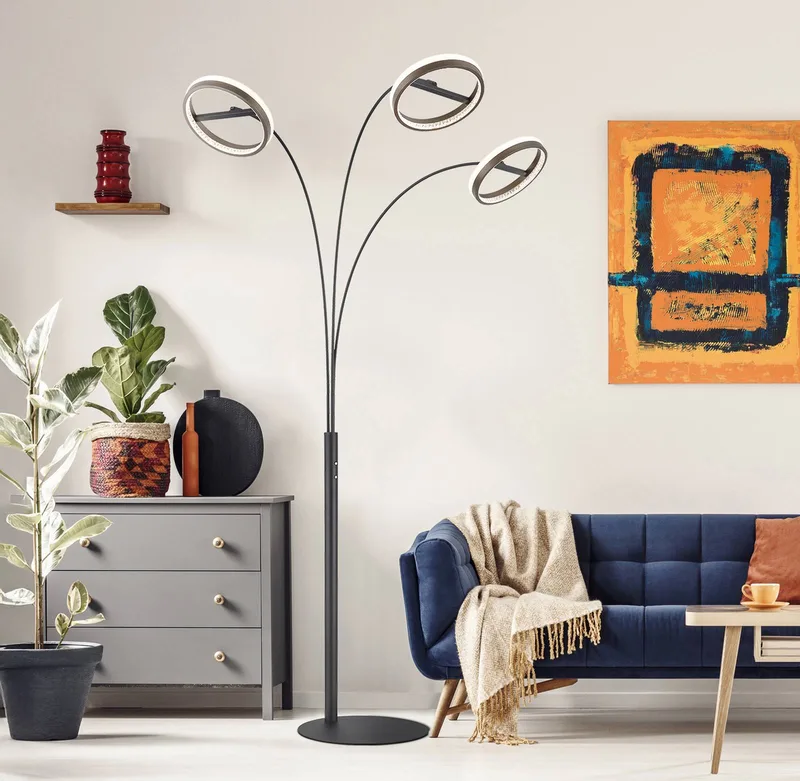 LED vloerlamp Della, hoogte 190 cm, zwart/donkergrijs, 3-lamps. fra Globo i Sort, Mørkegrå, Opaal – produktbillede