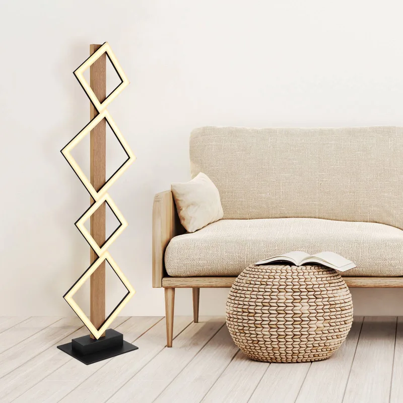 Dustin LED-gulvlampe, 4 lyskilder fra Globo i Sort, Hout donker, Hvid – produktbillede