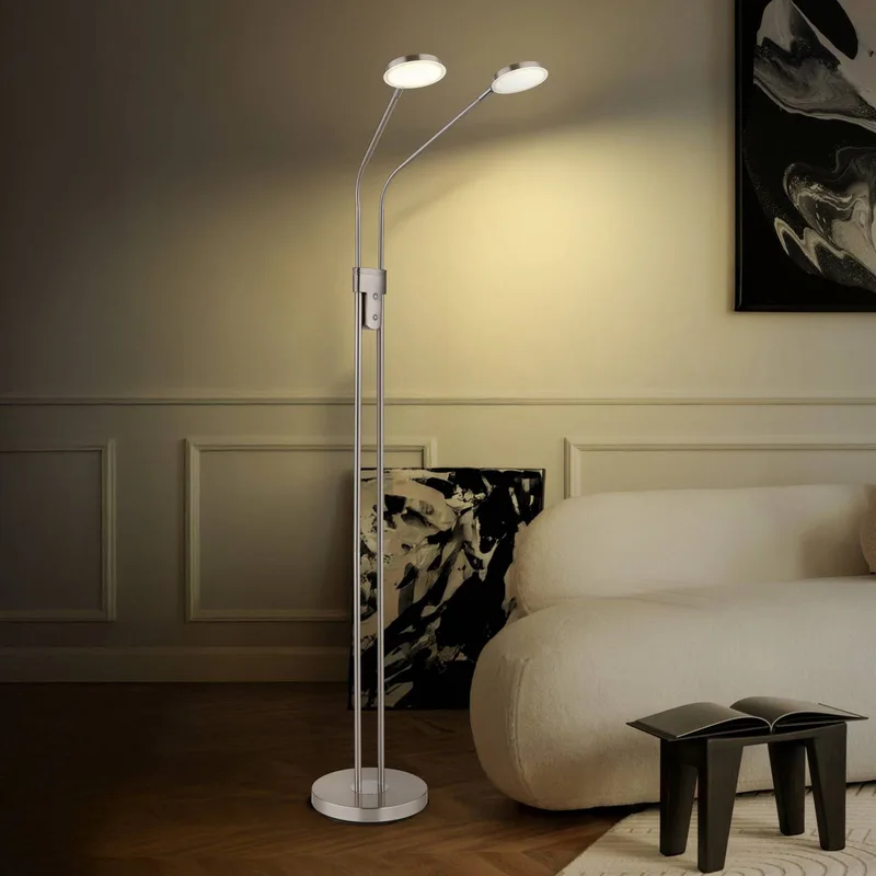 LED vloerlamp Silvio, 2-lamps, CCT, dimbaar von Globo in Nikkel – Produktfoto