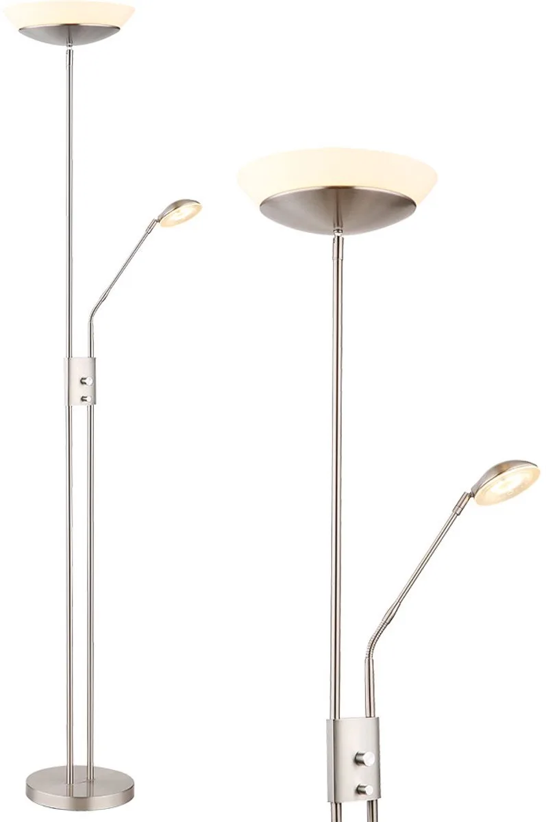 LED vloerlamp uplighter woonkamerlamp slaapkamerlamp, metaal glas kunststof nikkel gesatineerd, dimbaar flexo draaibaar, 18W 1370lm 3000K warm wit, H 180 cm de Globo en Argent – photo produit