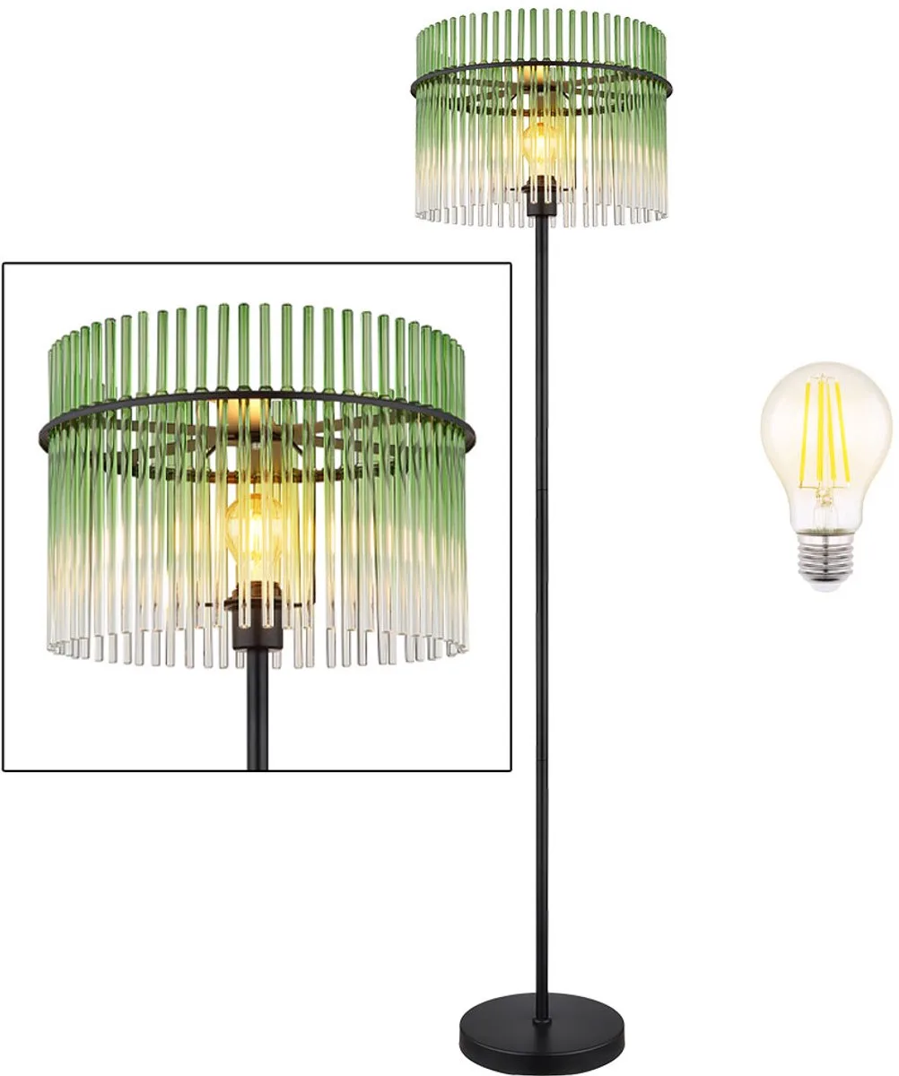 LED vloerlamp Vloerlamp Plafondlamp Woonkamerlamp zwart Glazen staven, metaal, 7W 806lm warm wit, DxH 38 x 152 cm fra Globo i Grøn – produktbillede