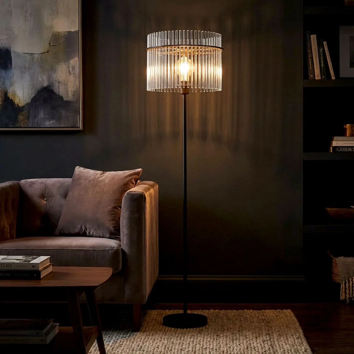 LED vloerlamp Vloerlamp Plafondlamp Woonkamerlamp zwart Rookkleurige glazen staven, metaal, 1x E27, DxH 38 x 152 cm van Globo in Grijs – productfoto