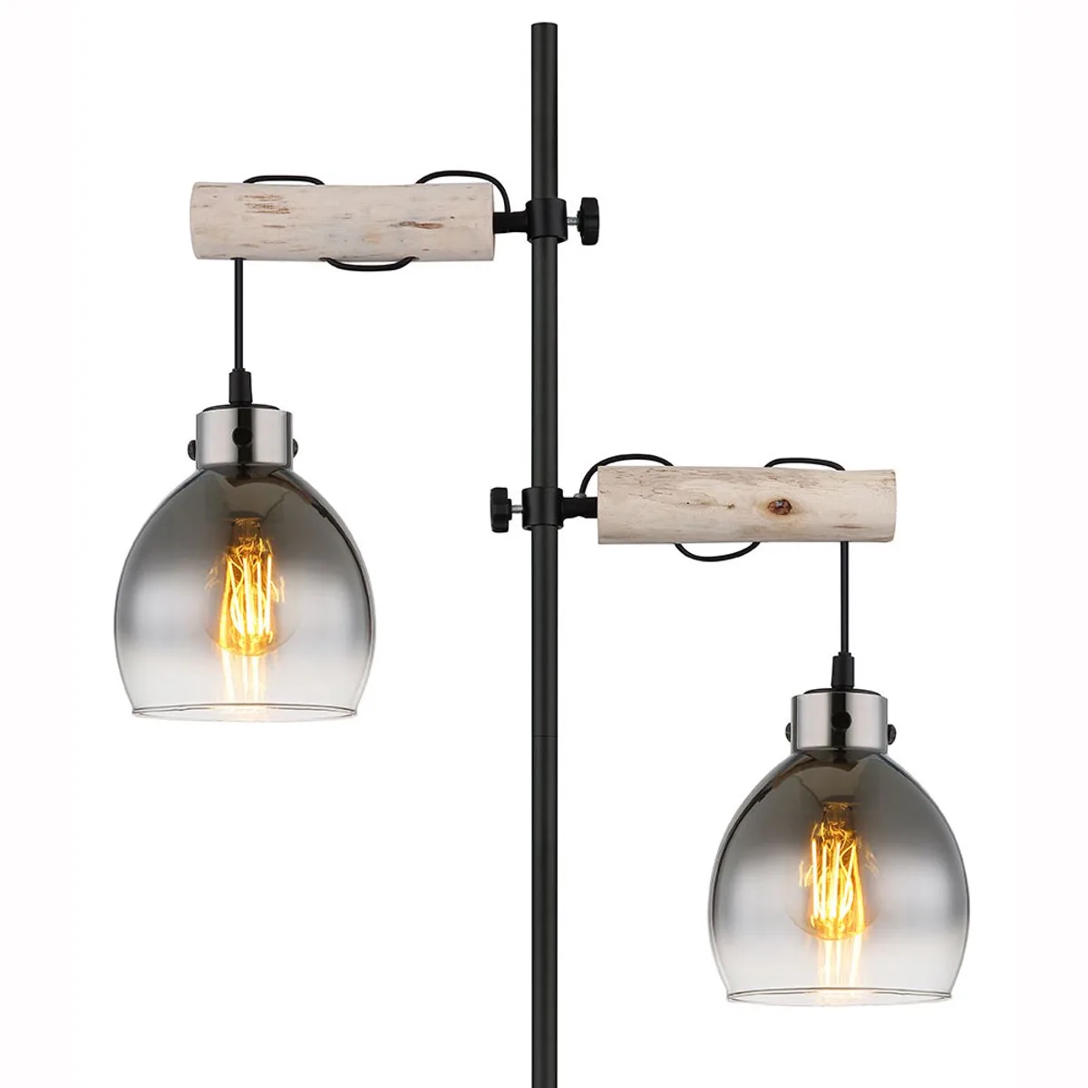 LED vloerlamp Woonkamerlamp 2 vlammen, in hoogte verstelbaar, rookglas hout, 2x 7W 2x 806lm warm wit, LxH 48 x 168 cm by Globo in Brown – product photo