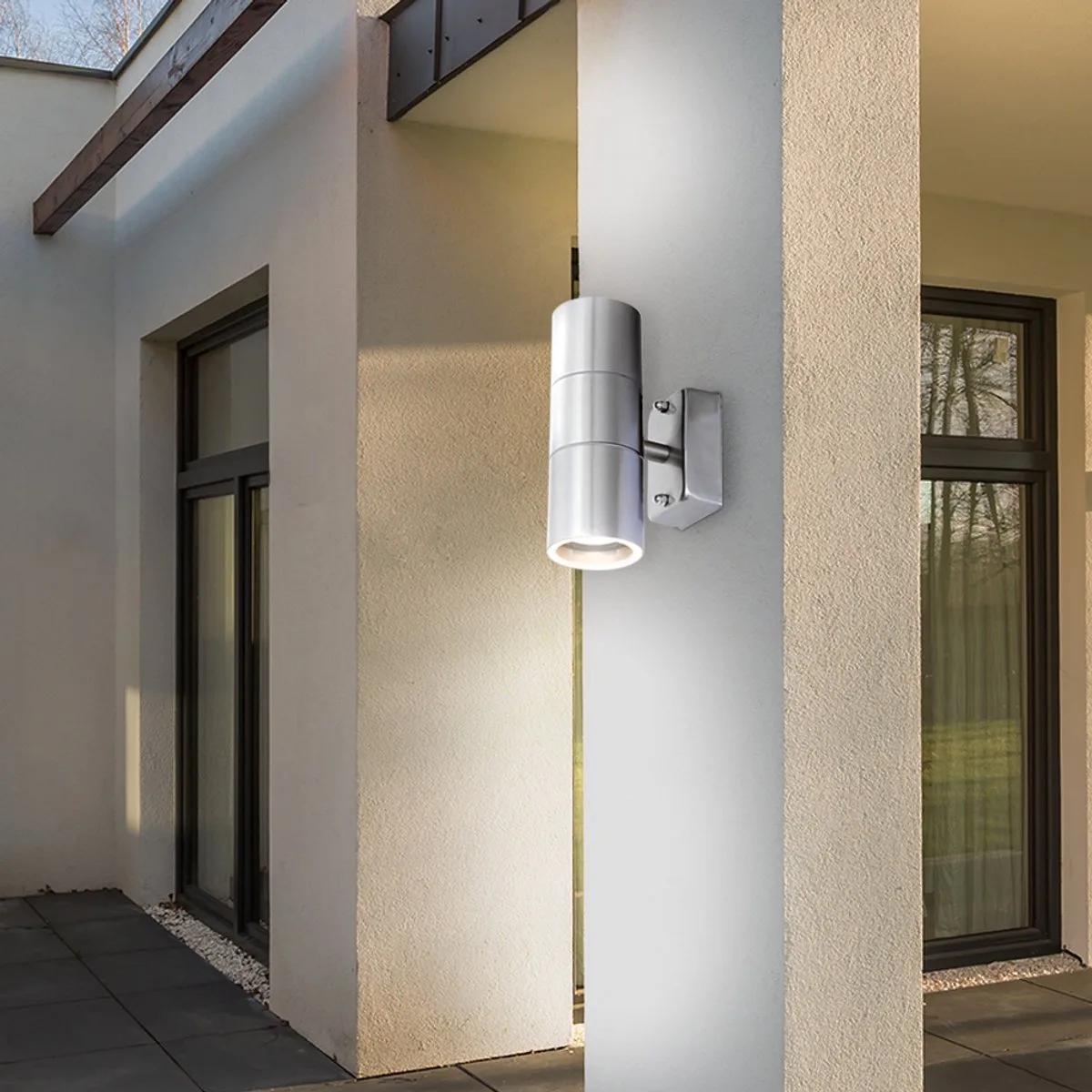 LED wandlamp buitengebied roestvrij staal patio glas spot UP DOWN fra Globo i Sølv – produktbillede