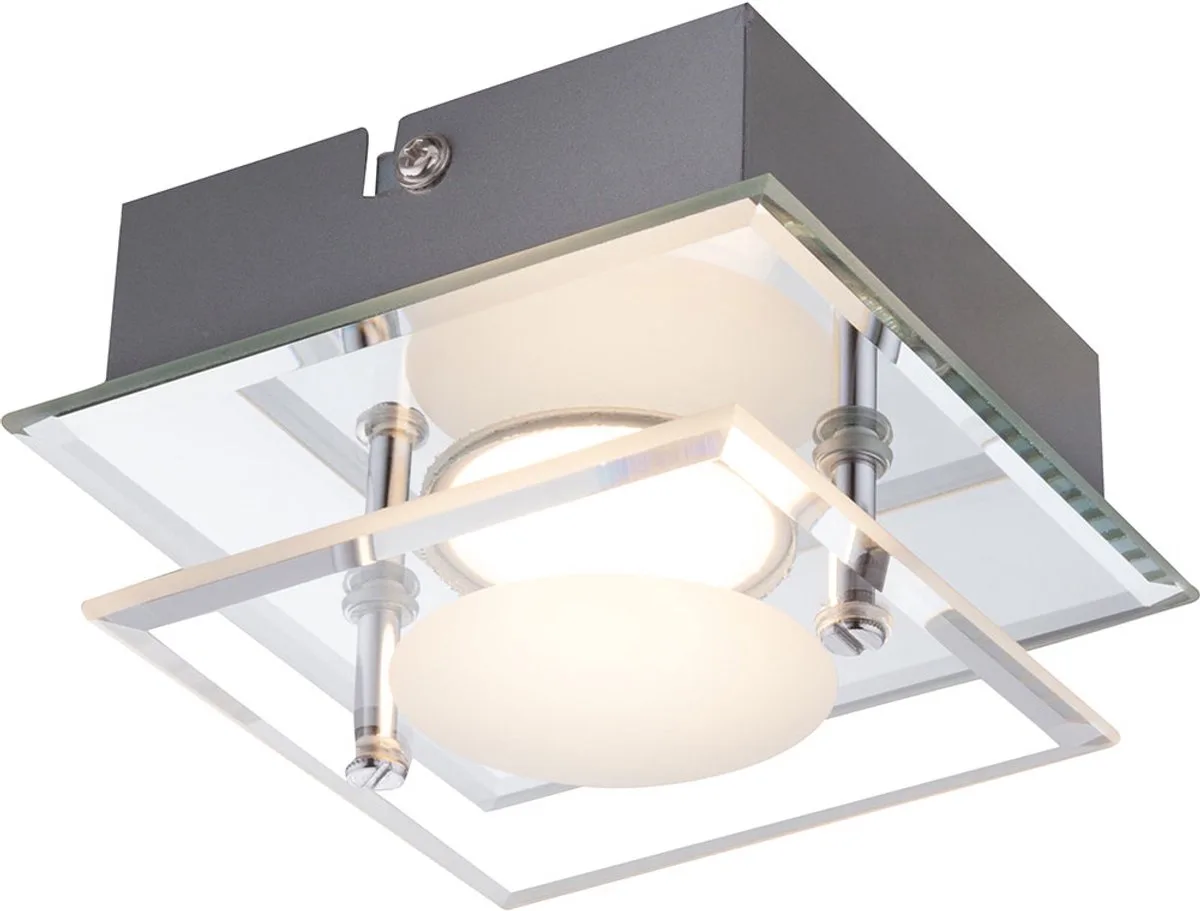 LED wandlamp chroom woonkamerverlichting met glazen kap, DIMMBAR gesatineerd, 4-niveaus functie, LxBxH 120x120x6,5, badkamer von Globo in Silber – Produktfoto