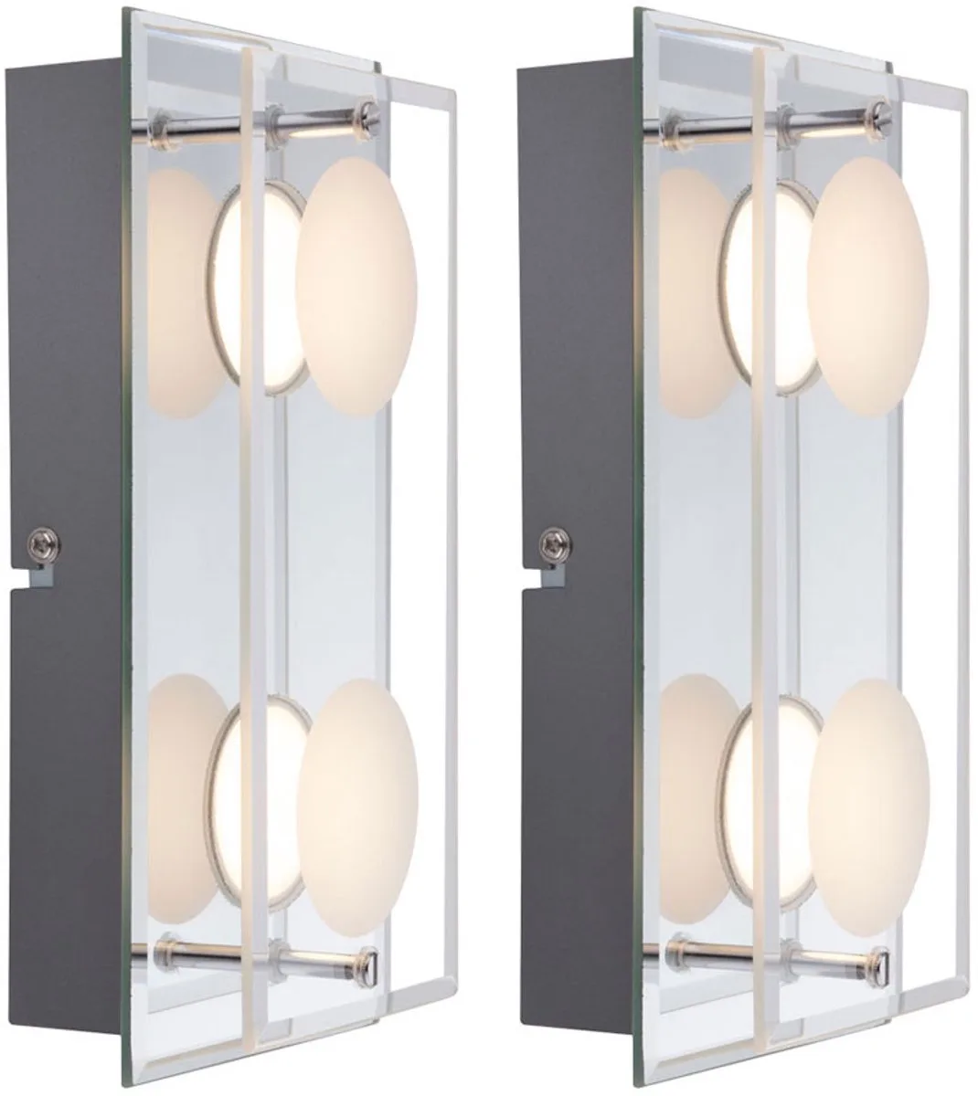 LED wandlamp dimbaar Spiegellamp Ganglamp 2 vlammen Woonkamerlamp Wandlamp, glas chroom, 2x 5 W 2x 350lm warm wit, LxB 24 x 12 cm, set van 2 von Globo in Silber – Produktfoto