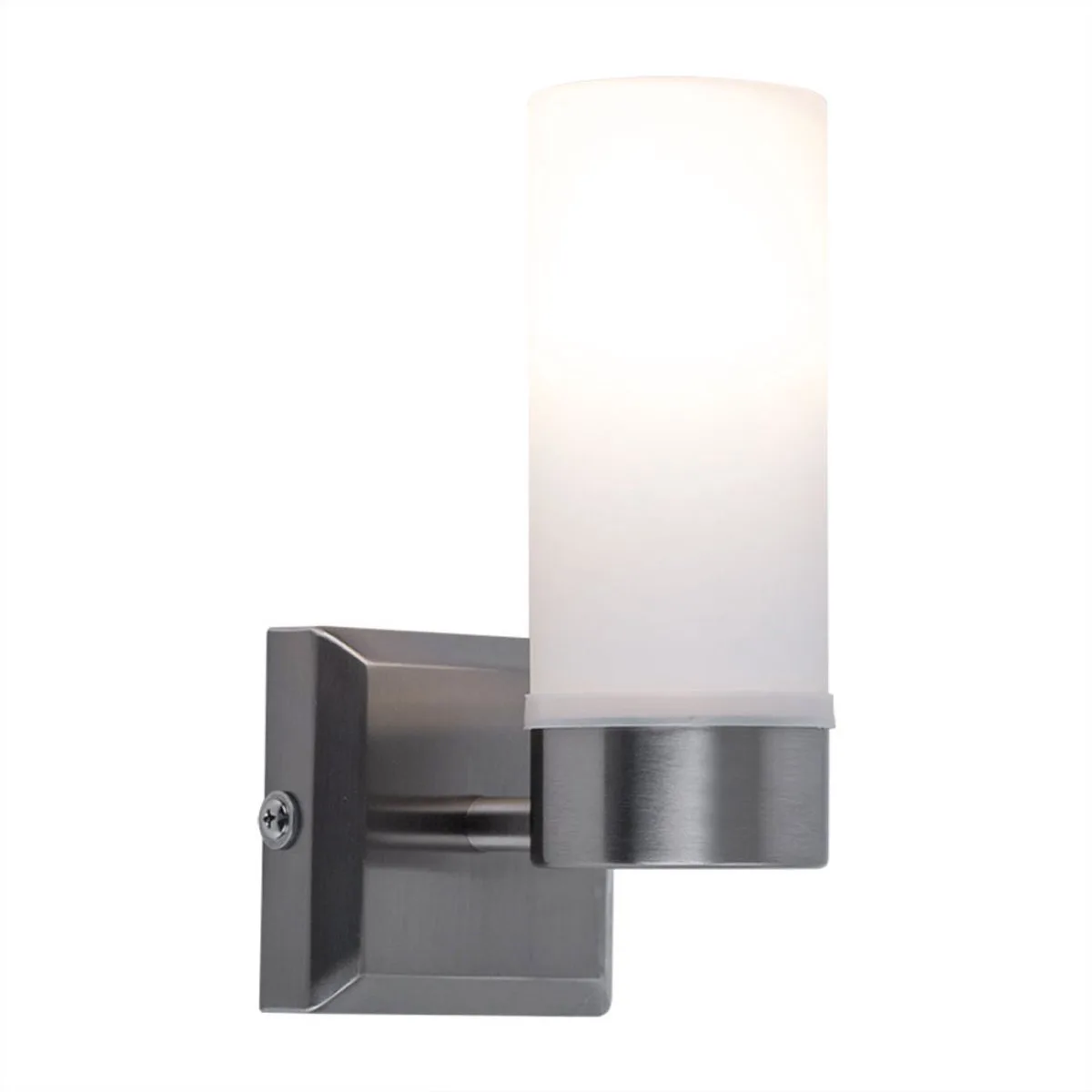 LED wandlamp glas IP44 badkamerlamp opaal glas badkamer, metaal nikkel mat, 1x 6W 300Lm warm wit, HxD 18,5x11,5 cm van Globo in Zilver – productfoto