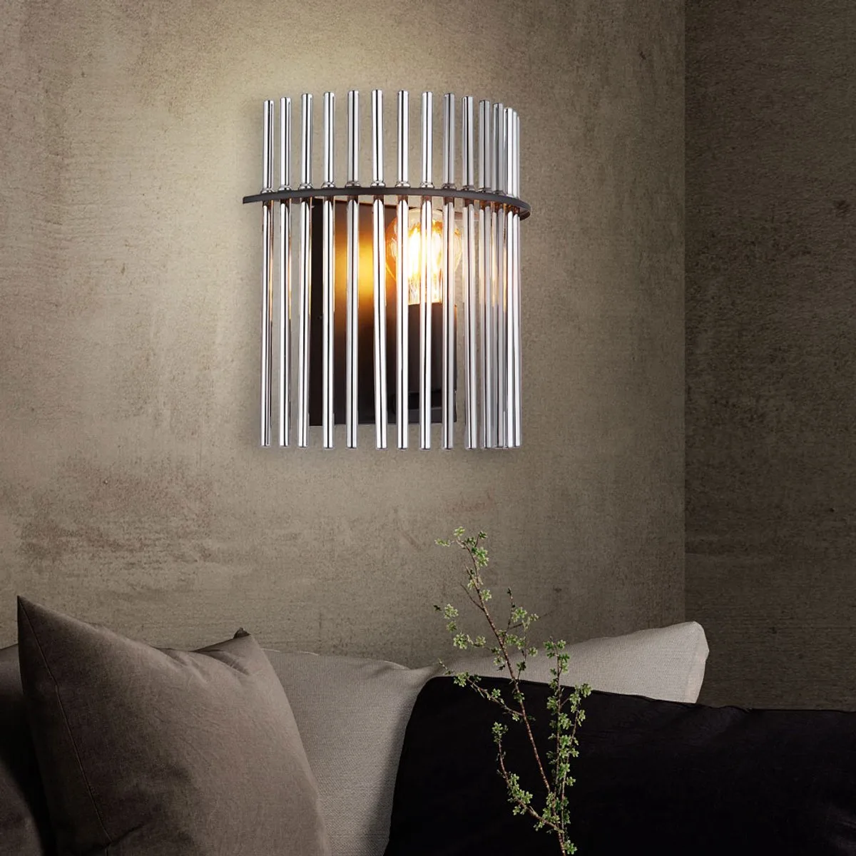 LED wandlamp glazen staven woonkamerlamp zwart rookkleurige wandlamp slaapkamer, metaal, 7W 806lm warm wit, LxBxH 12,5x25x26 cm van Globo in Grijs – productfoto