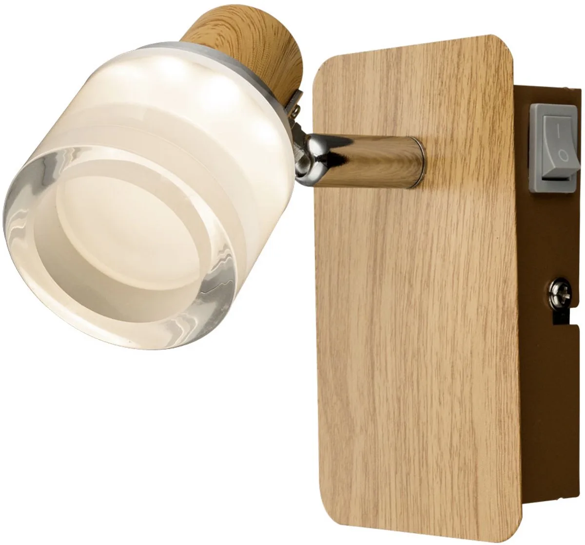 LED wandlamp hout chroom lamp acryl opaal, beweegbare spot, 1x 5W 380lm 3000K, HxBxD 12x7x11,5 cm de Globo en Marron – photo produit