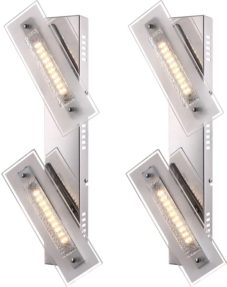 LED wandlamp kristal 2 vlammen wandlamp kristal, gesatineerd glas, 1x LED 3000K, LxBxD 49x8x11,5 cm, set van 2 de Globo en Duidelijk – photo produit