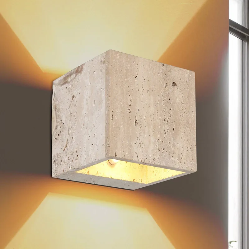 LED wandlamp Rojas, beige, breedte 12 cm, steen de Globo en Beige, Blanc – photo produit