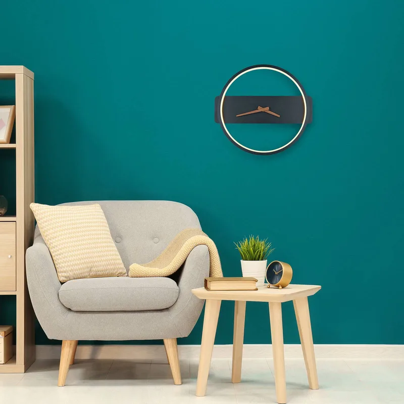 LED wandlamp Sussy met klok, zwart, breedte 32 cm de Globo en Mat zwart – photo produit