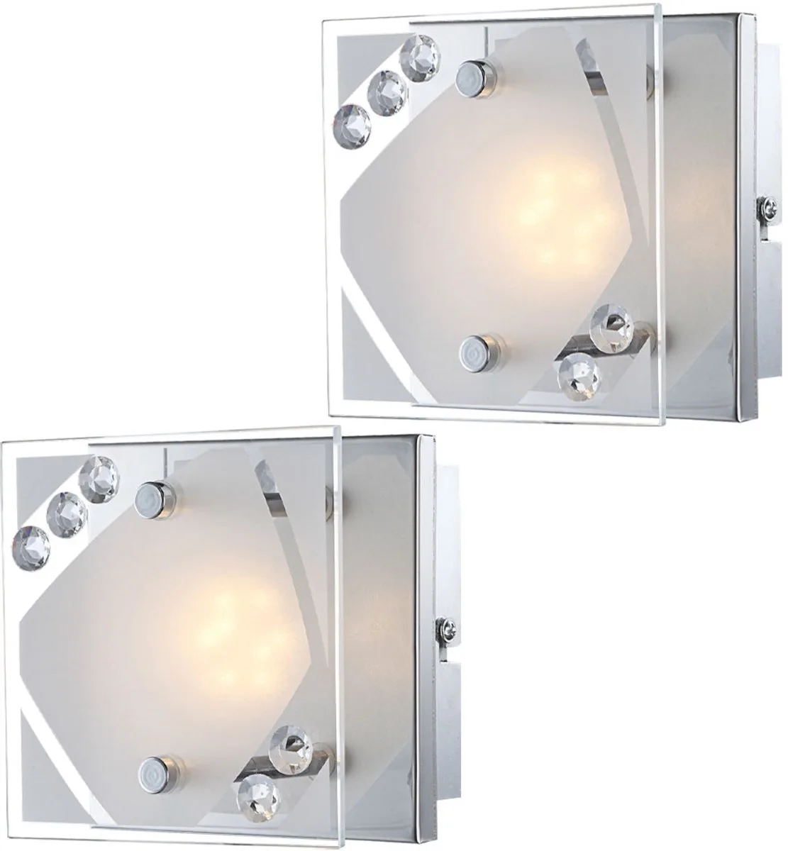 LED wandlamp Wandlamp met kristallen Ganglamp Traplamp, mat glas, 4W 320lm warm wit, LxBxH 12x12x9 cm, set van 2 de Globo en Argent – photo produit
