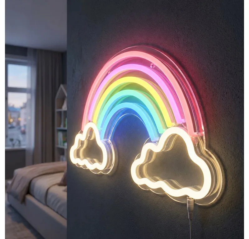 LED Wandleuchte, LED-Leuchtmittel fest verbaut, LED Wandleuchte Regenbogenleuchte Kinderzimmerlampe klar opal L 40 cm de Globo en Multicolore – photo produit
