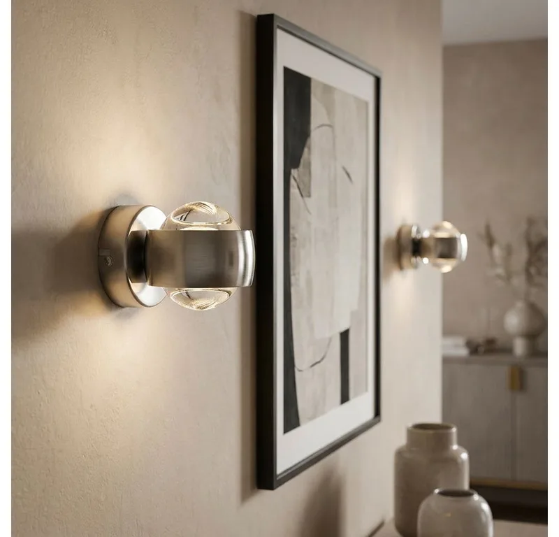 LED Wandleuchte, LED-Leuchtmittel fest verbaut, Warmweiß, 2er Set LED Wand Beleuchtungen UP DOWN Strahler Glas Kugel Lampen de Globo en Argent – photo produit