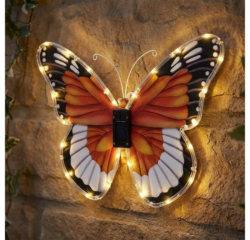 LED Wandleuchte, LED-Leuchtmittel fest verbaut, Warmweiß, Solarleuchte Außen Gartenlampe Schmetterling B 35 cm von Globo in Mehrfarbig – Produktfoto
