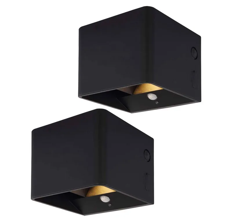 LED Wandleuchte, LED-Leuchtmittel fest verbaut, Warmweiß, Wandlampe Wandleuchte Bewegungsmelder Akku LED Flurlampe Up Down 2x von Globo in Schwarz – Produktfoto