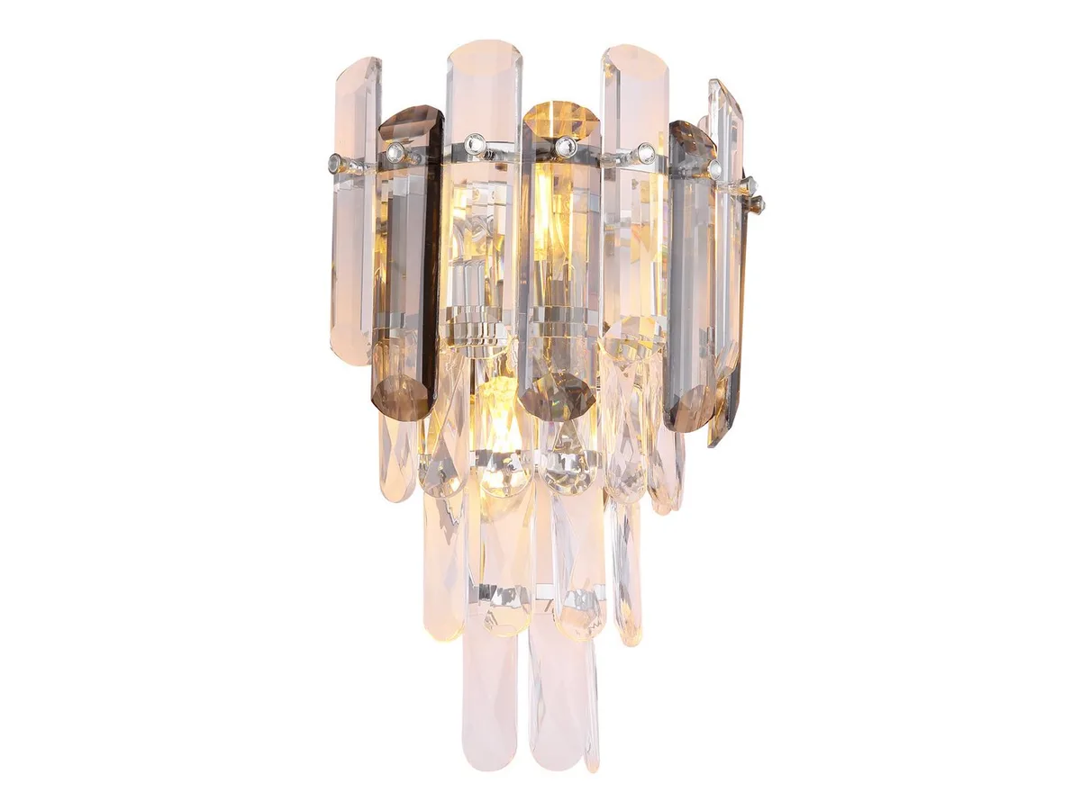 LED Wandleuchte mit Acryl Kristallen & Glasstäben H:34cm, Dimmfunktion, LED wechselbar, warmweiß, groß-e besondere Wandlampe innen mit Designer Lampenschirm Rauchglas fra Globo i Hvid – produktbillede