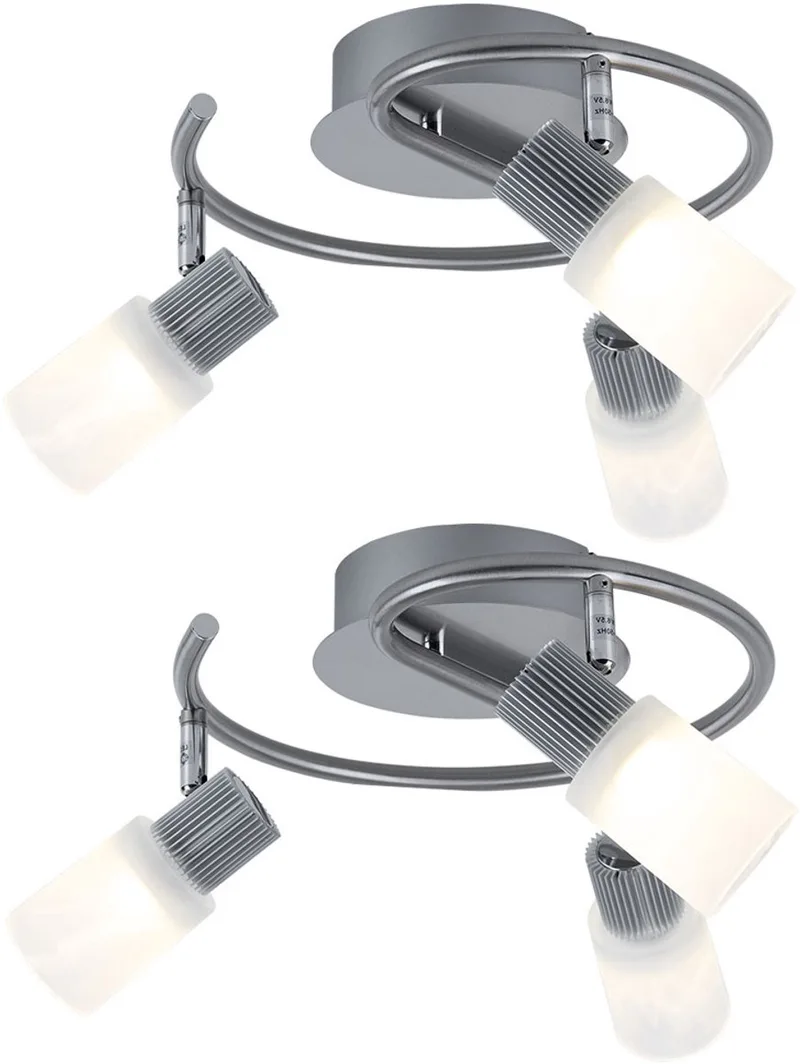 LED zwenkbare plafondlamp Spotrondell glazen albasten woonkamer, mat nikkel chroom, 3x 5W 300Lm warm wit, DxH 28x14,5 cm, set van 2 van Globo in Zilver – productfoto